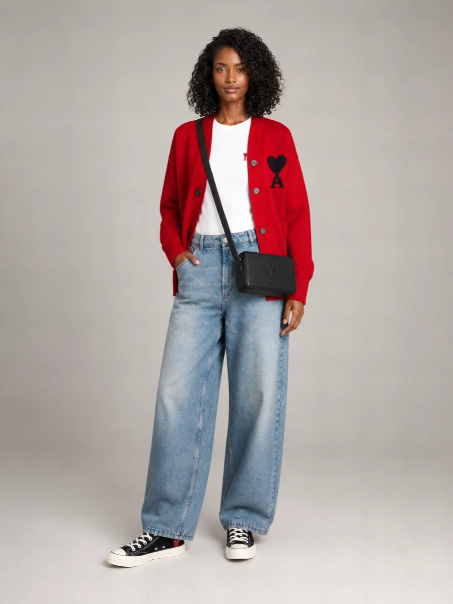 Ami Paris Wool Crewneck Cardigan