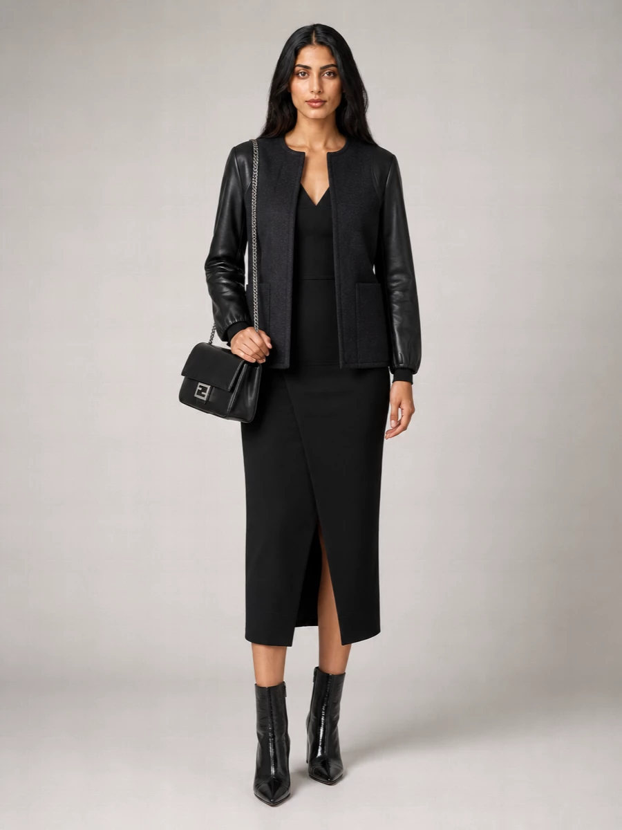 Fendi Leather Wool Cocoon Jacket