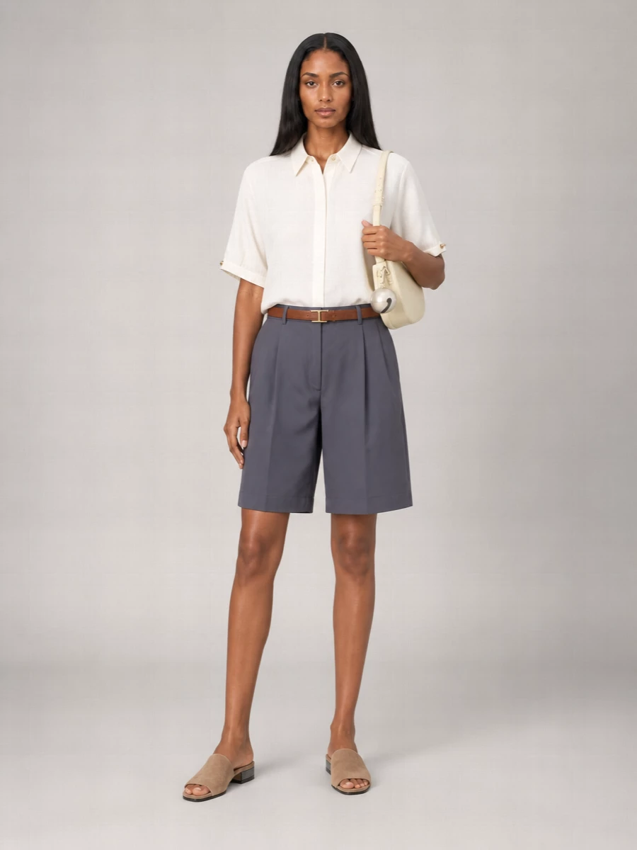 Herno Cotton High-Rise Pleated Bermuda Shorts