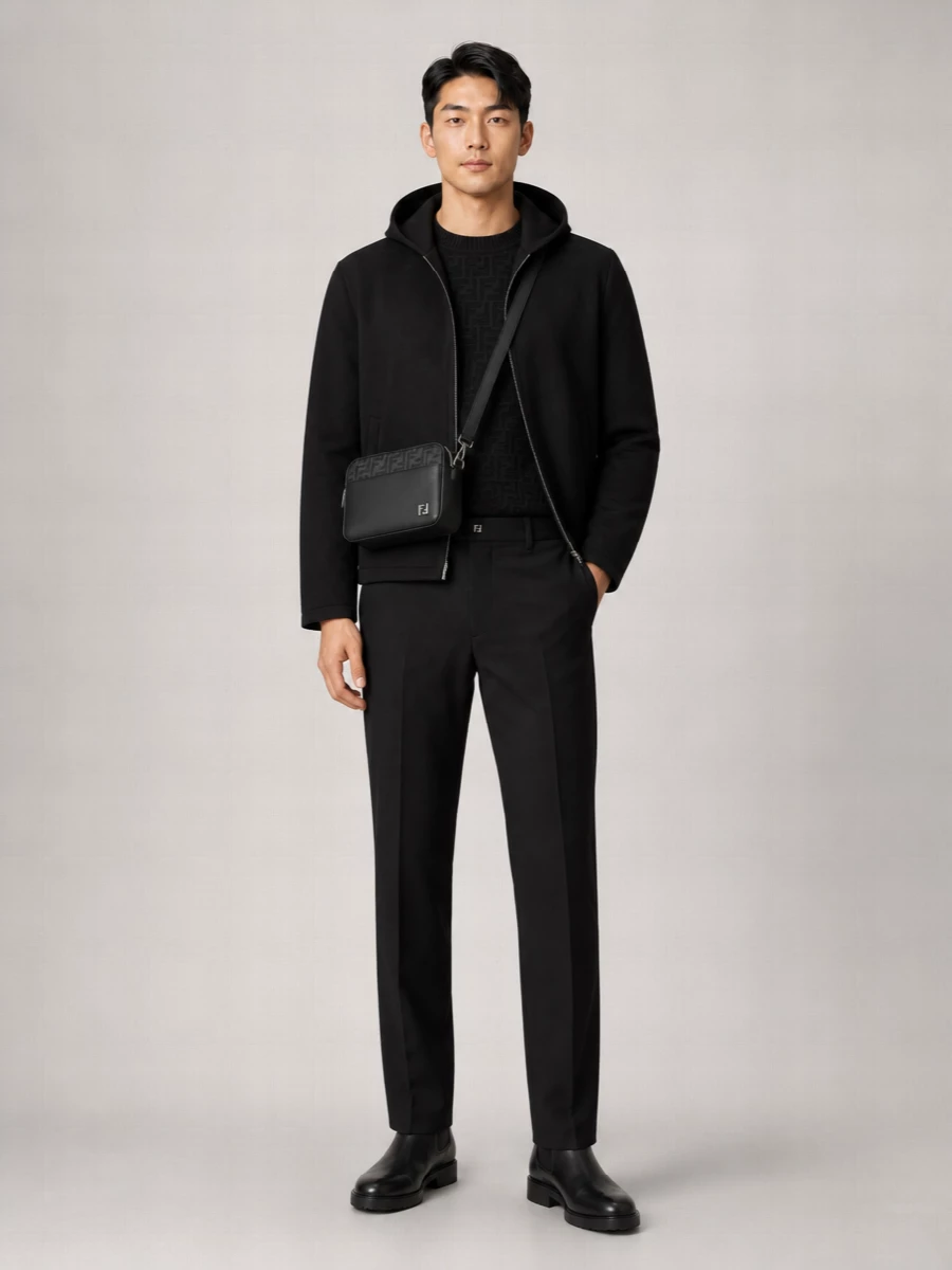 Fendi wool silk hooded padded coat