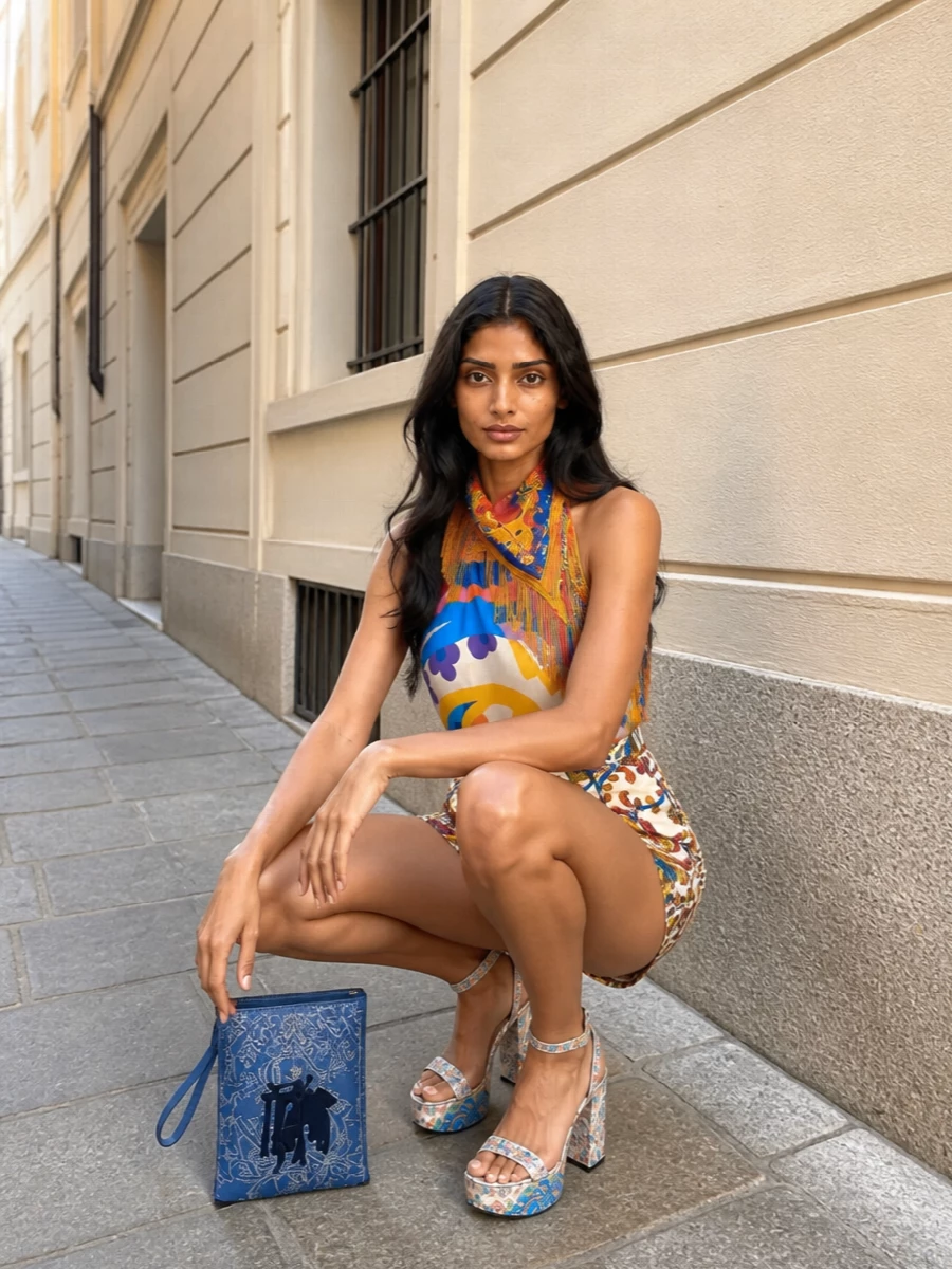 Etro paisley halter tailored shorts platform sandals