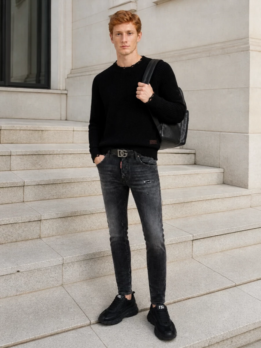 Dsquared2 black jeans distressed knit sneakers