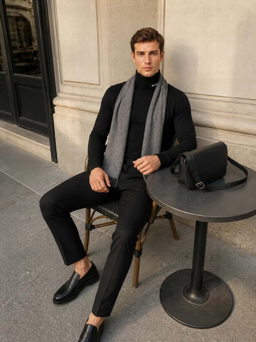 Jil sander black turtleneck slim tailored trousers