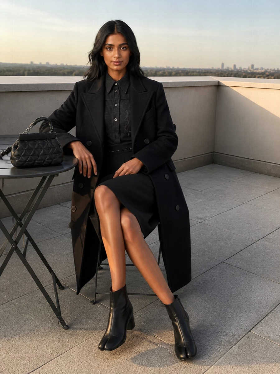 Maison margiela charcoal coat black shirt dress