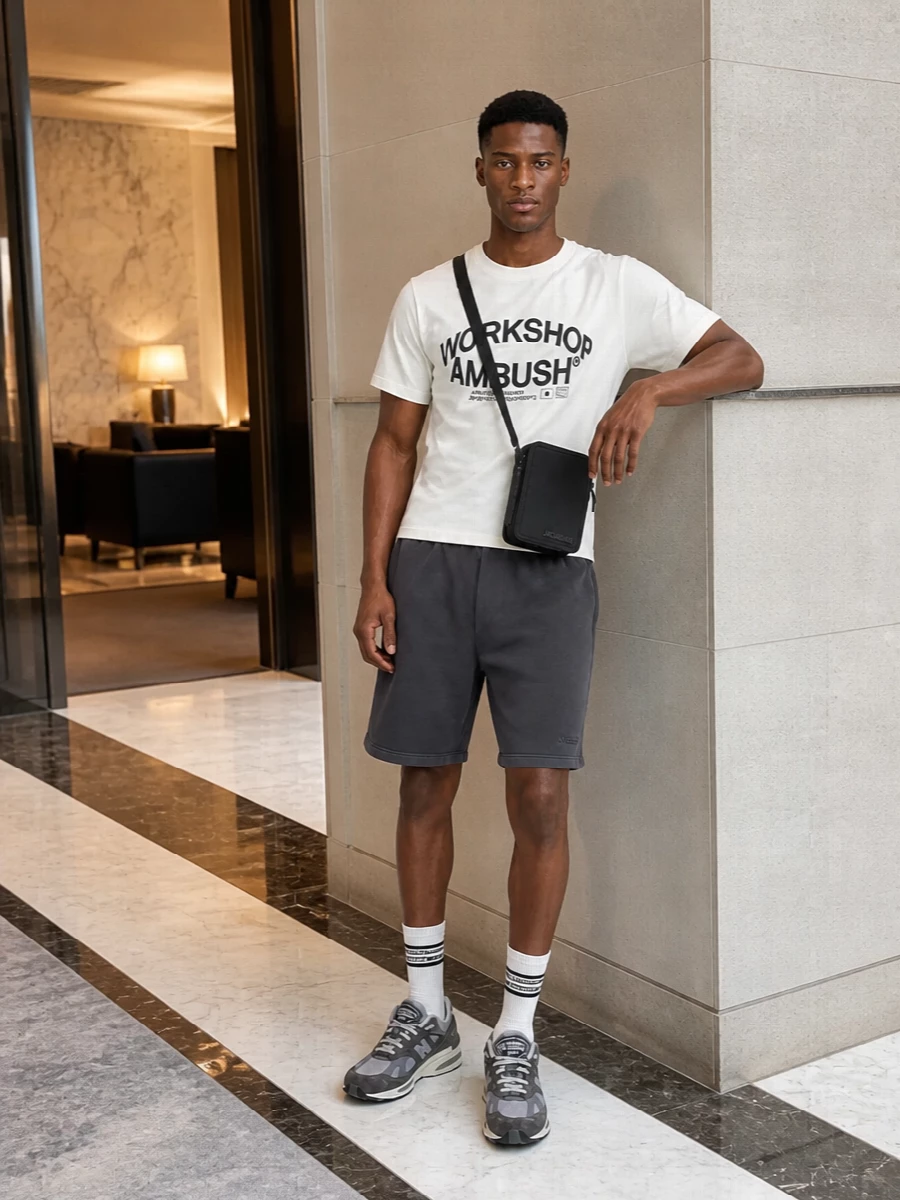 Ambush shorts graphic tee new balance sneakers