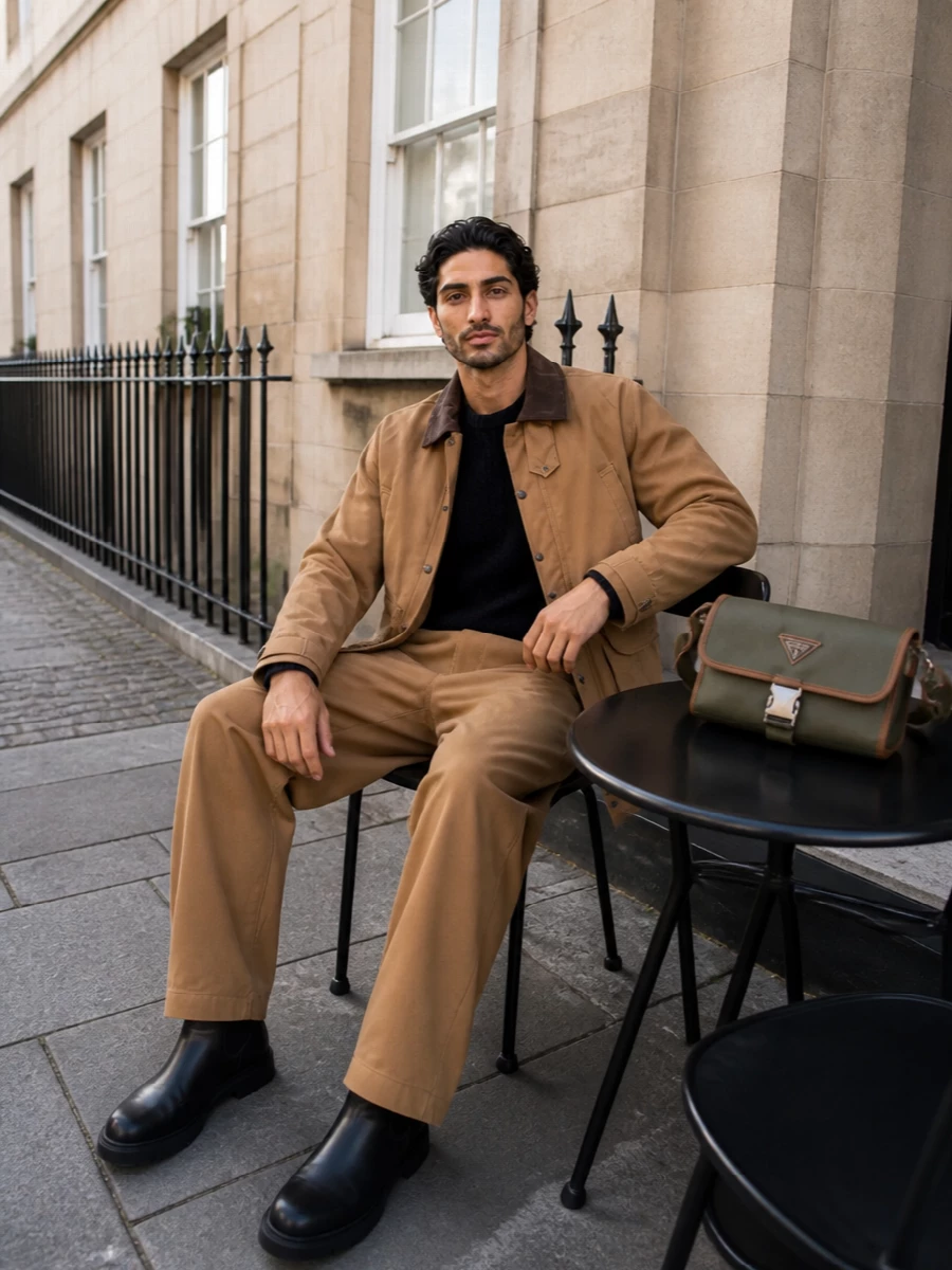 Junya watanabe field jacket wide trousers outfit