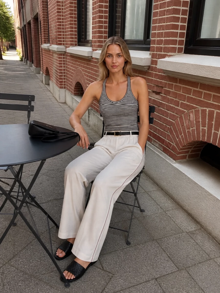 Tom ford striped tank ivory track pants outfit