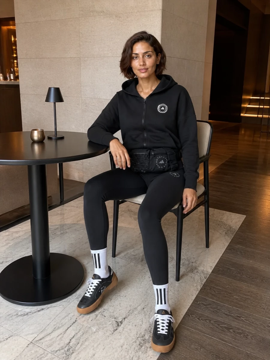 Adidas stella mccartney black hoodie leggings outfit