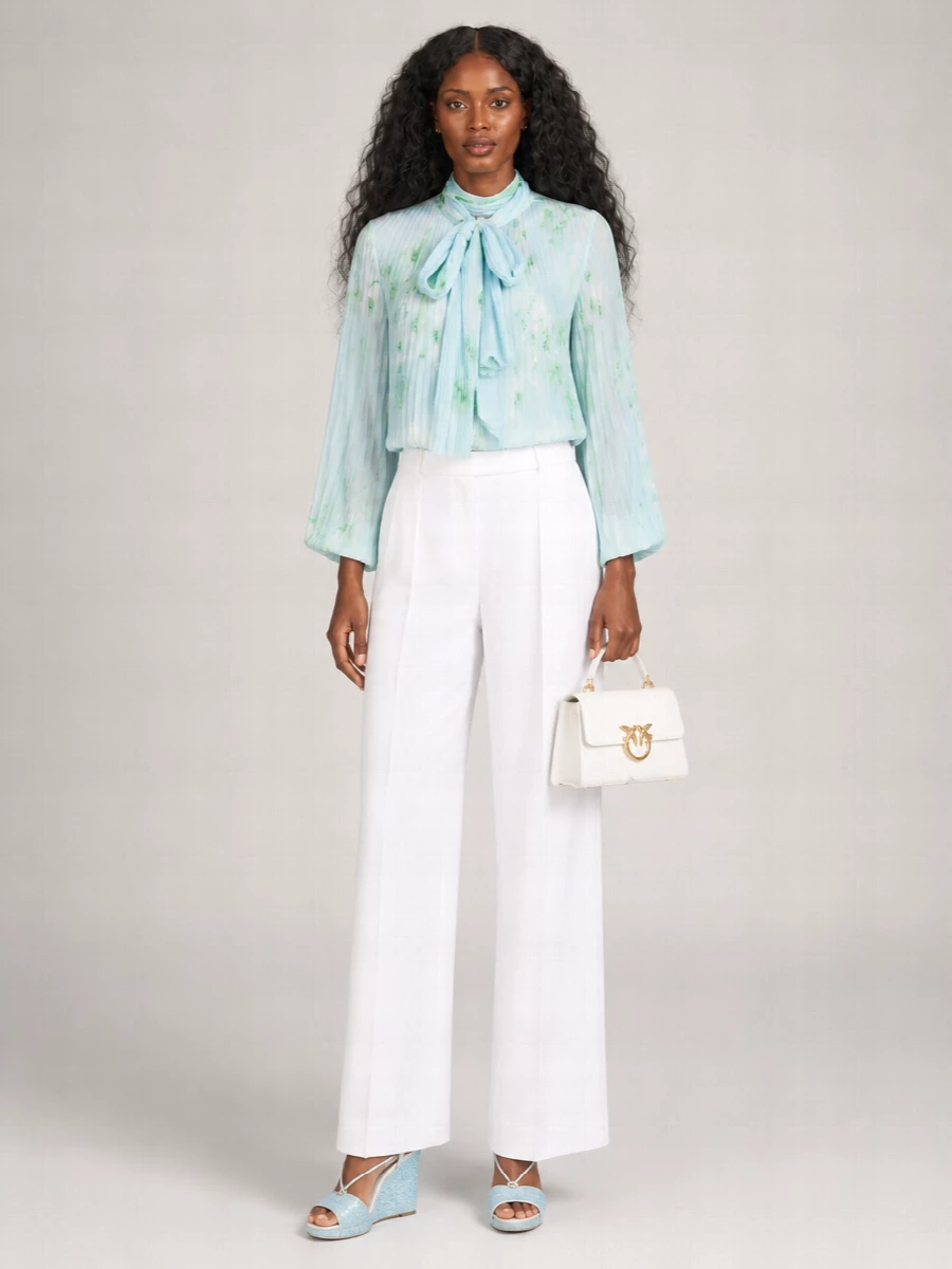Pinko Pleated Sheer Floral Bow Long Sleeves