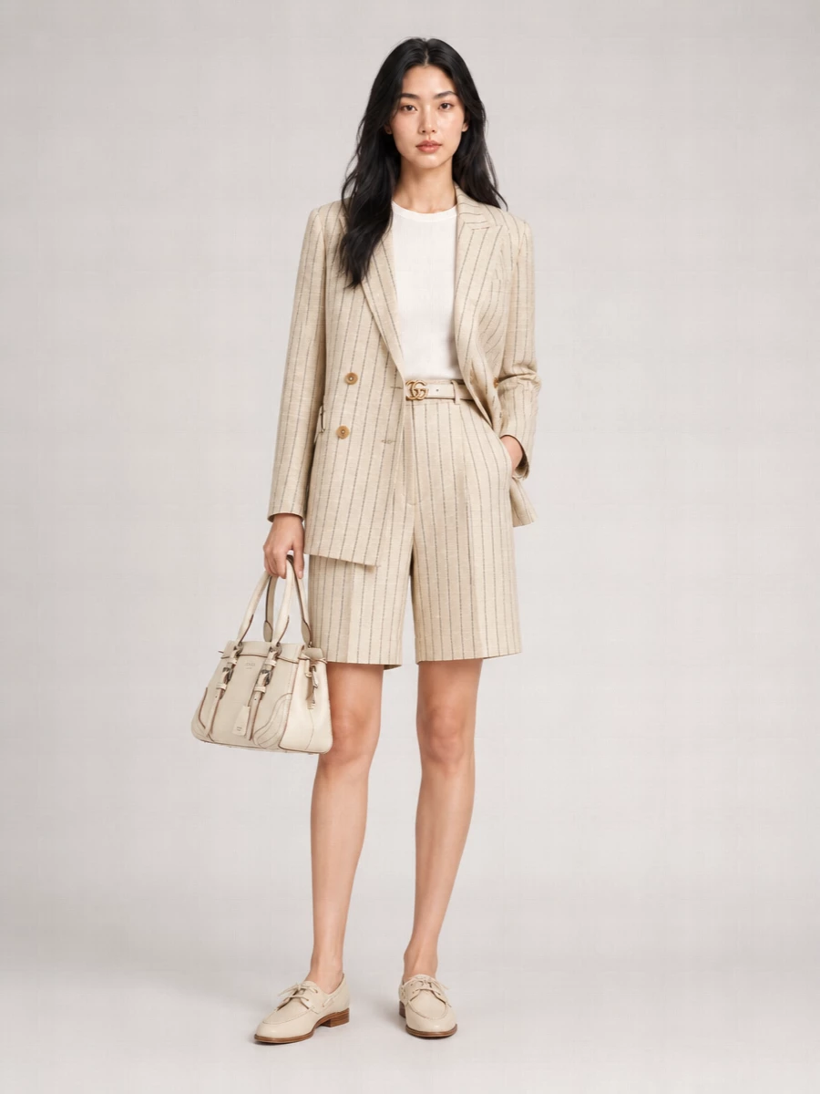 Blazé Milano Linen Blend Pinstripe Double-Breasted Blazer