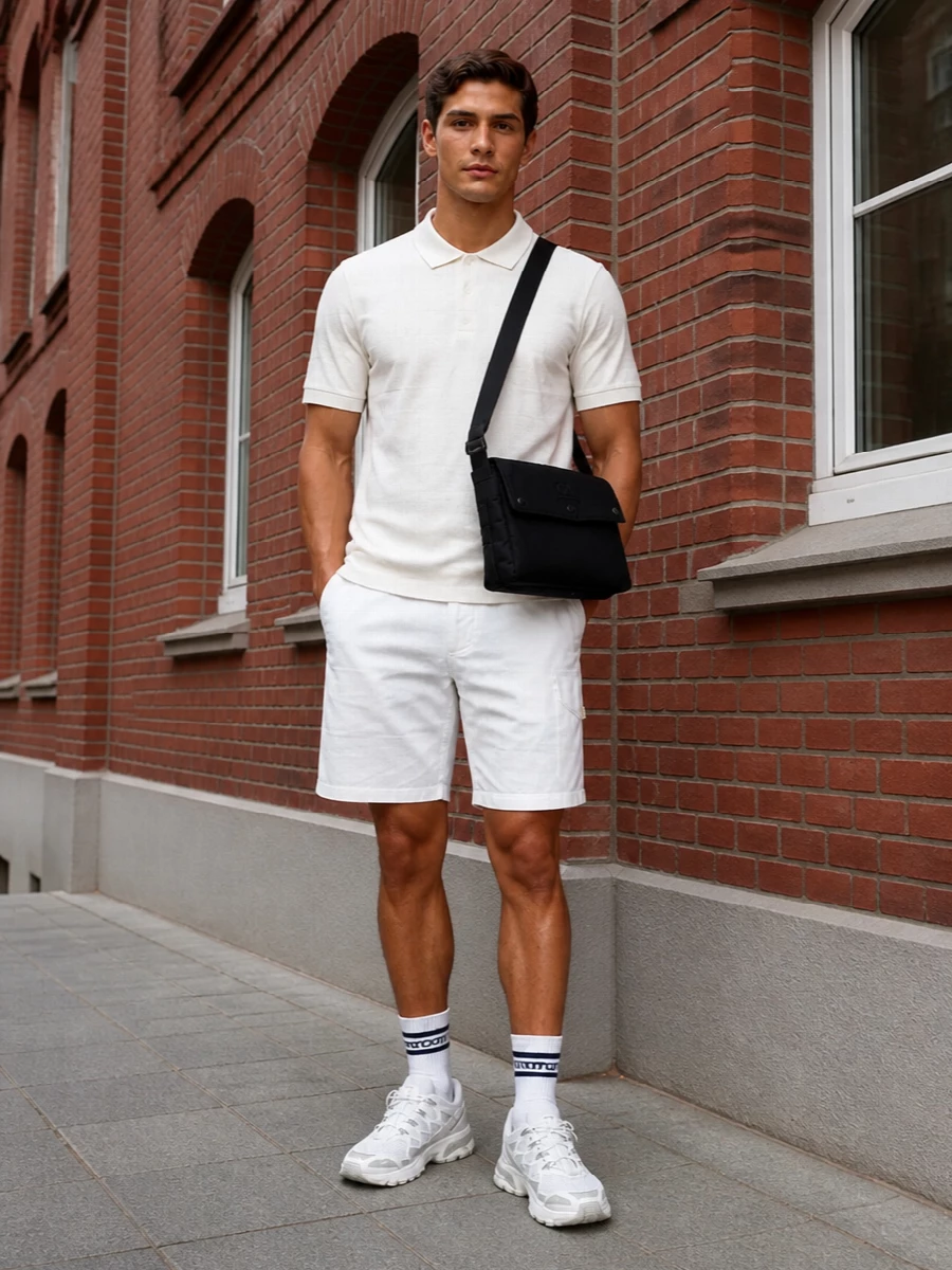 Cp company white cargo shorts polo salomon sneakers