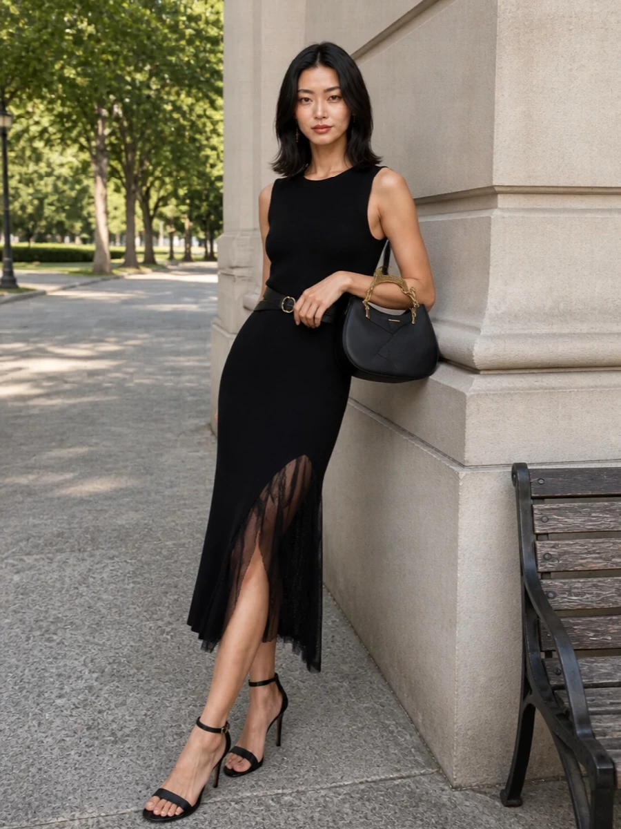 Lanvin black knit midi dress alaia heels