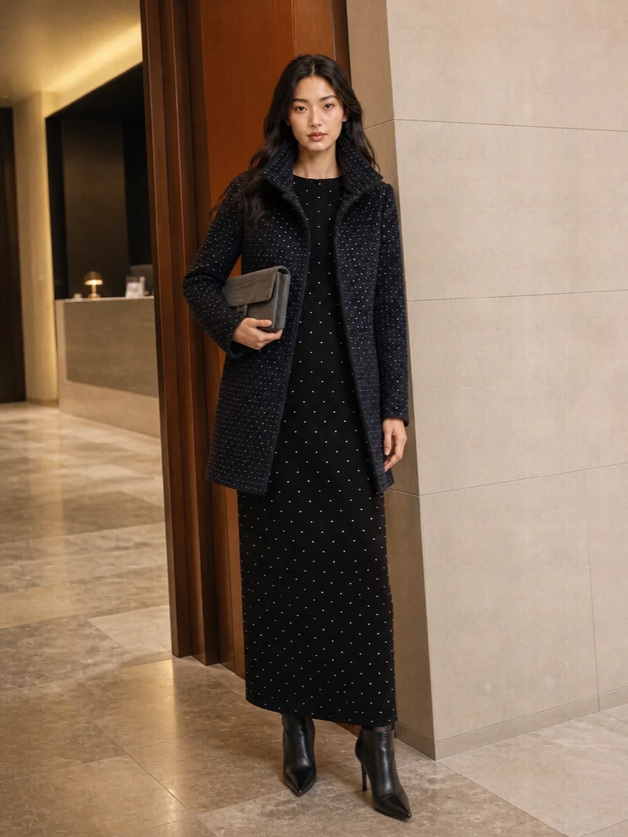 Paco rabanne studded black column dress pinko coat