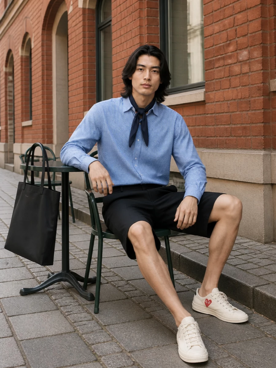 Comme des garcons shirt tailored shorts outfit