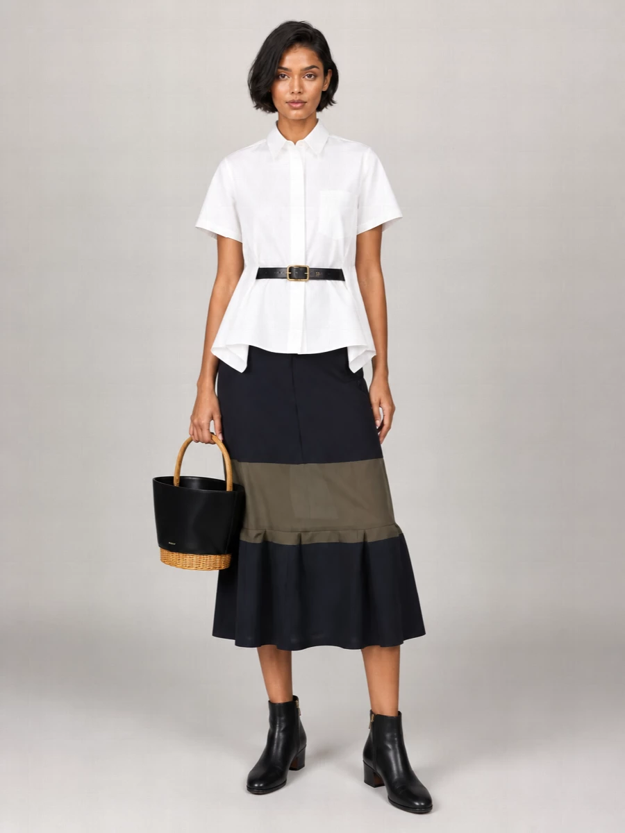 Sacai Wool Midi Pleated Skirt