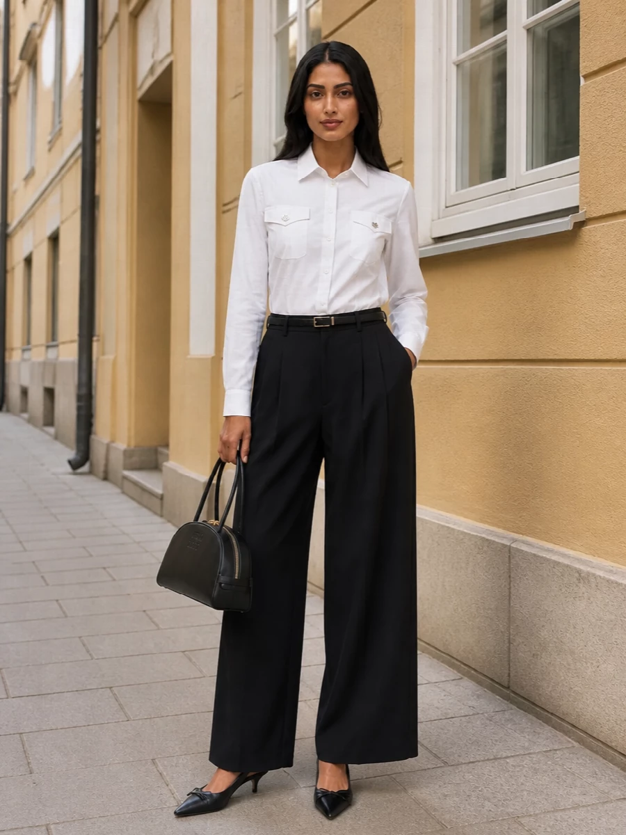 Prada shirt miu miu wide leg trousers outfit