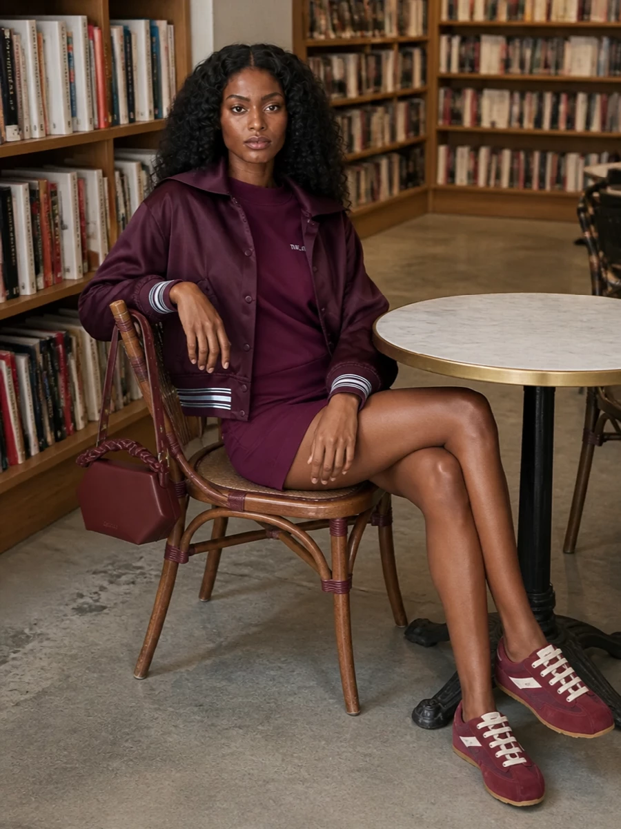 Kenzo bomber berry mini dress sneakers outfit