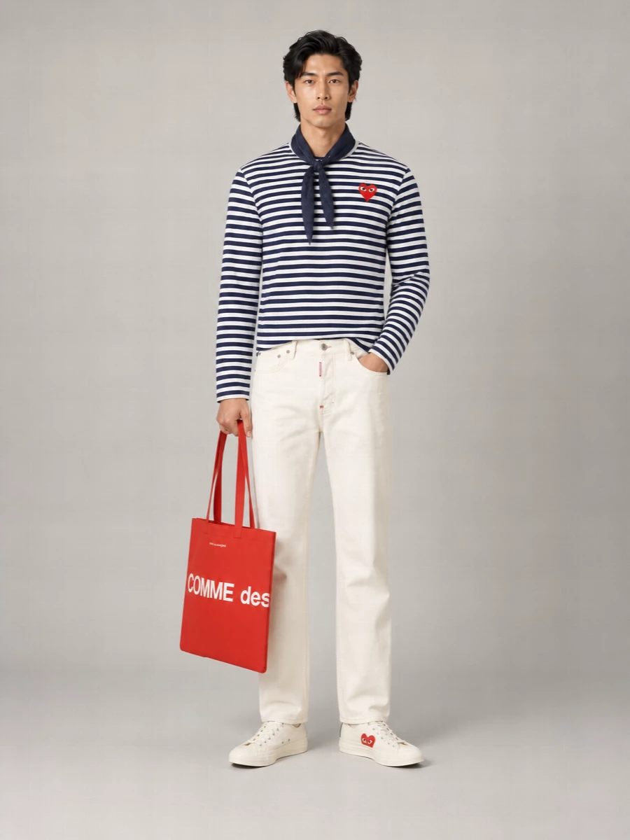 Comme Des Garçons Play Crew Neck Striped Long Sleeves T-Shirt