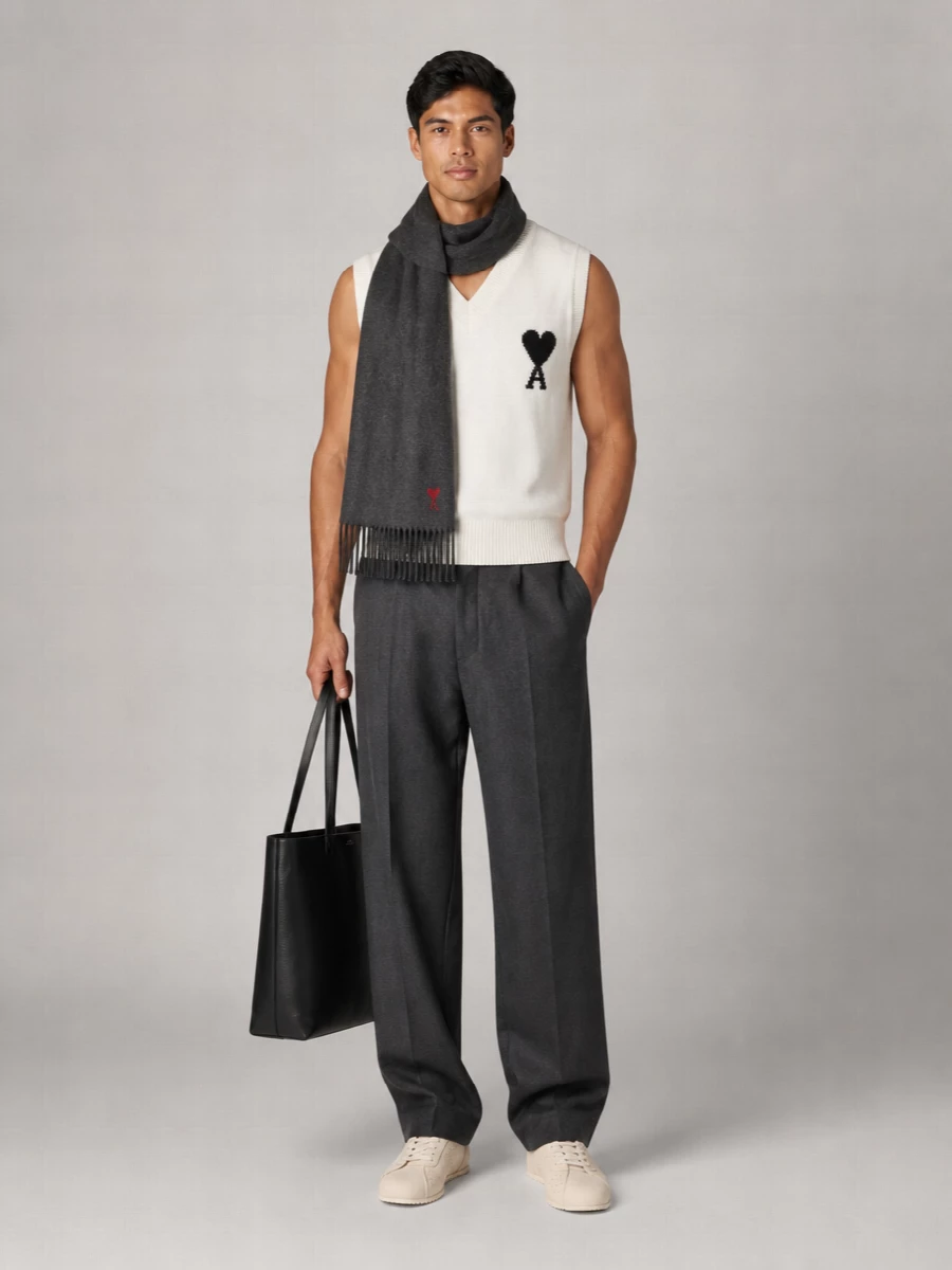 Ami Paris Wool Ribbed V-Neck Sleeveless Sweater