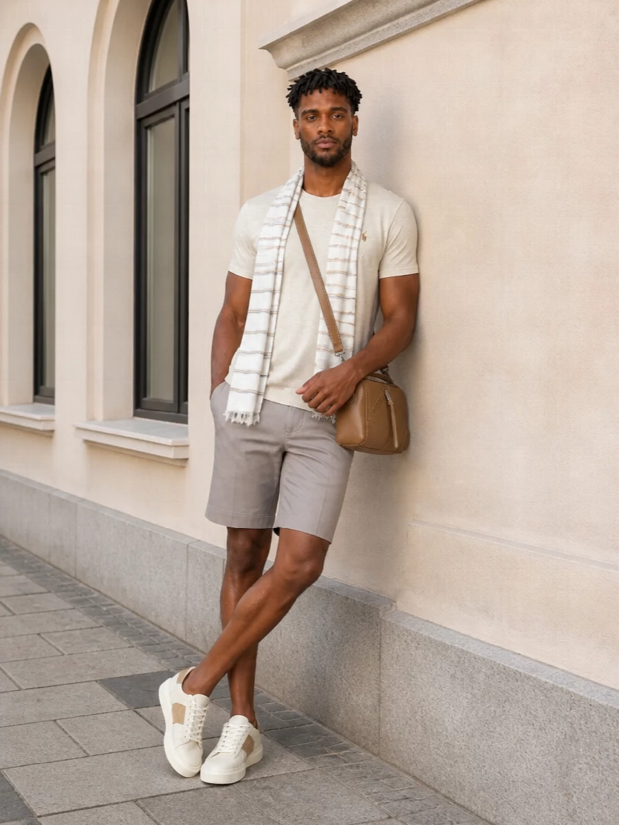 Ralph lauren beige tee taupe chino shorts
