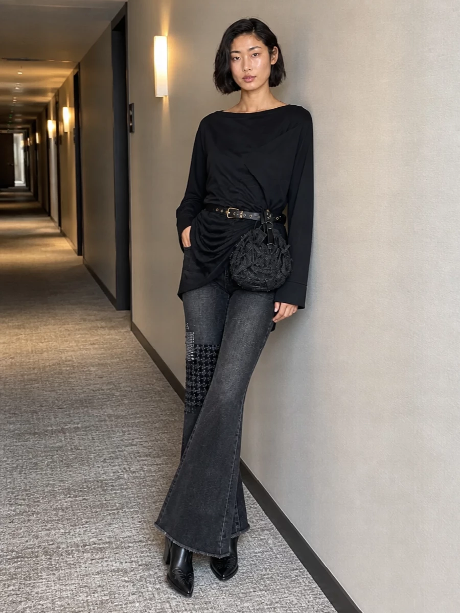 Junya watanabe flared jeans asymmetric black top