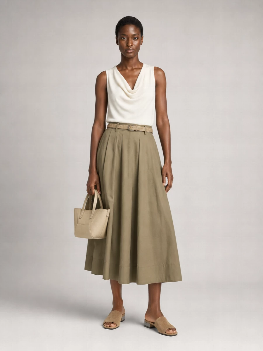 Brunello Cucinelli Pleated Midi Skirt