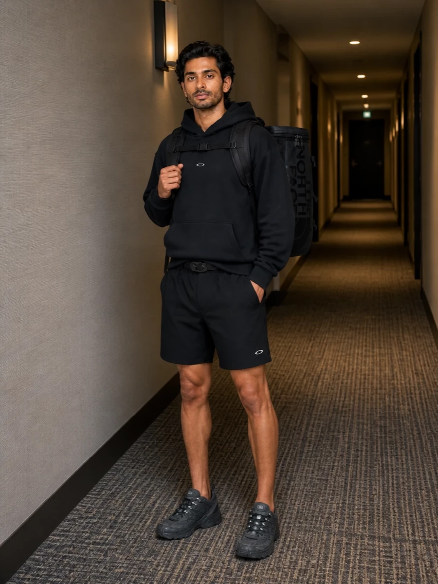 Oakley black hoodie salomon sneaker outfit