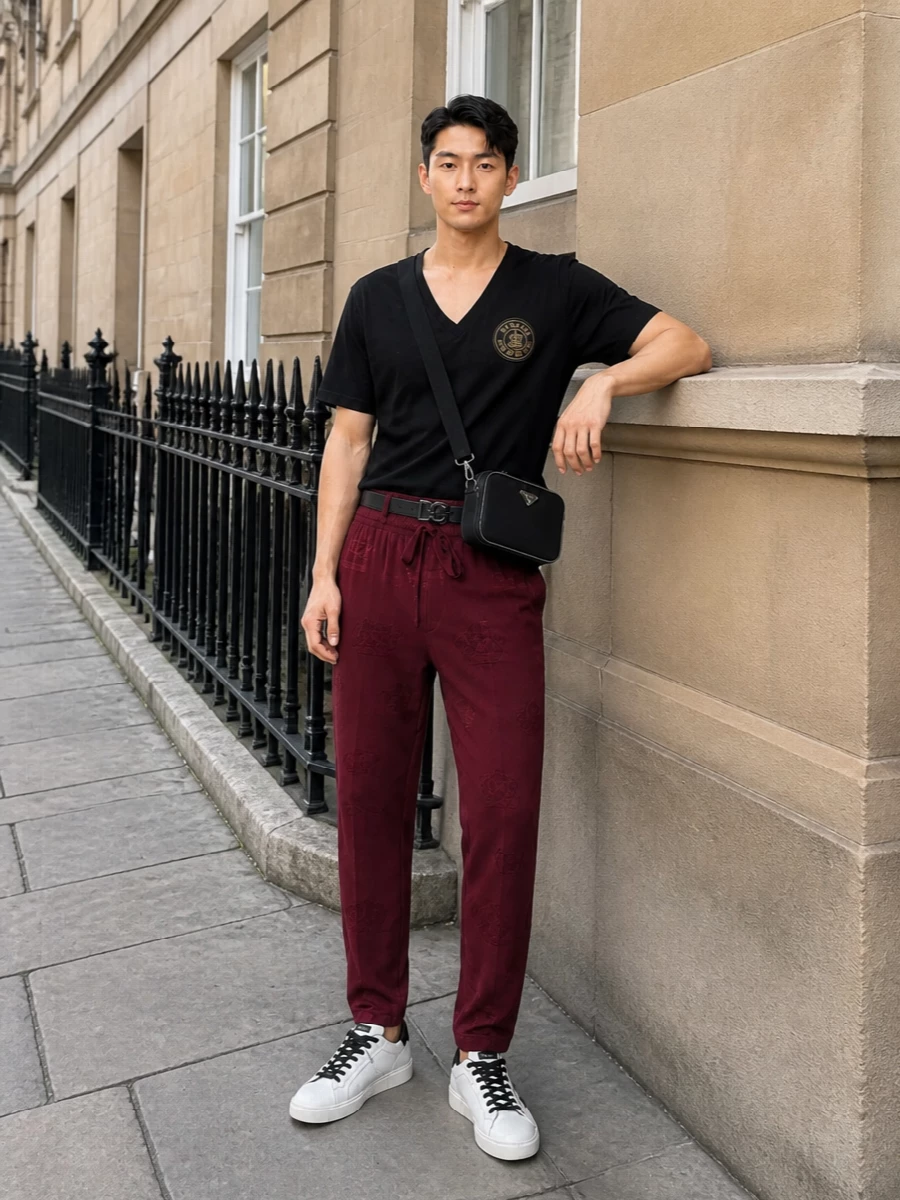 Dolce gabbana v neck t shirt burgundy joggers