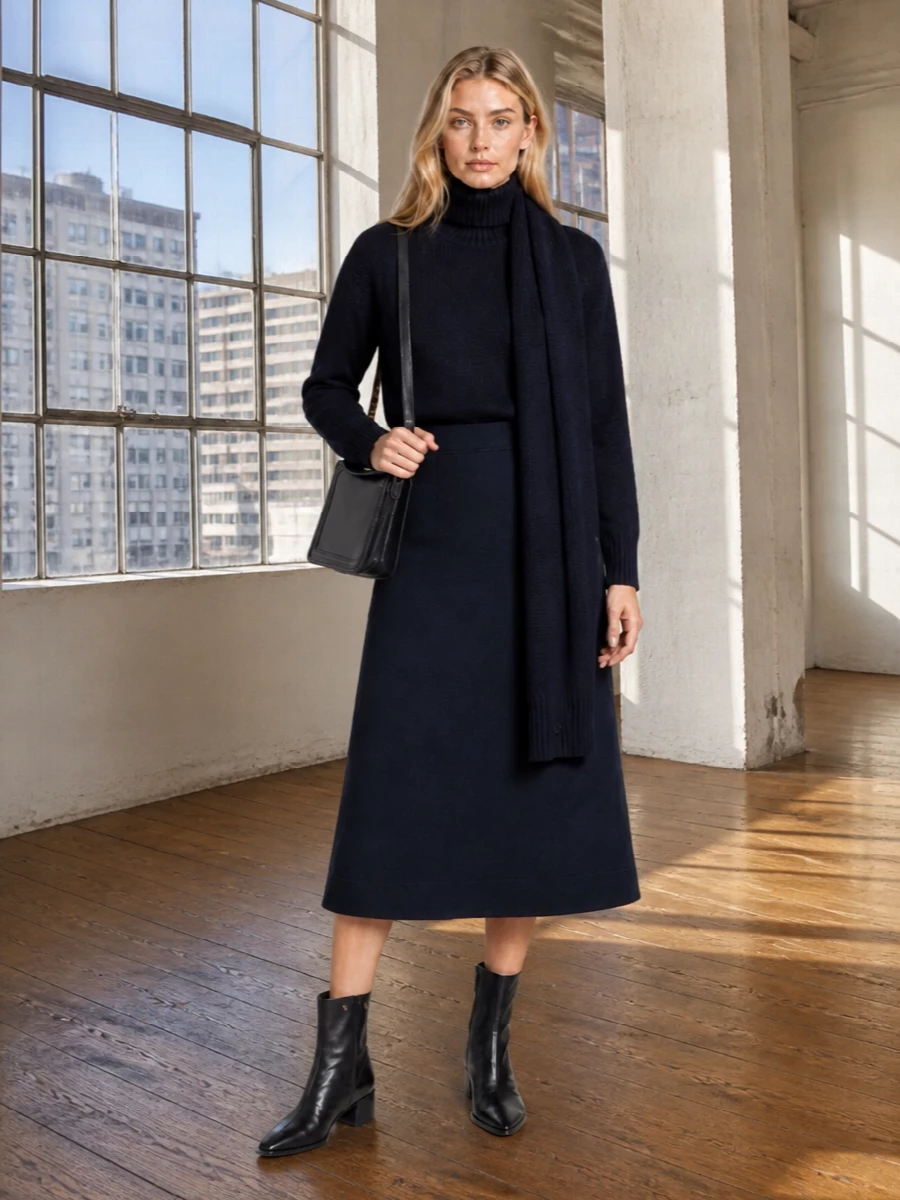 Lisa yang navy turtleneck jil sander midi skirt
