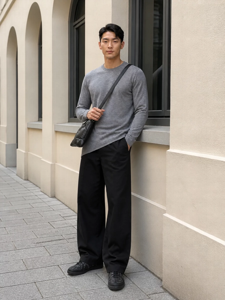 Comme des garcons asymmetric sweater wide leg jeans