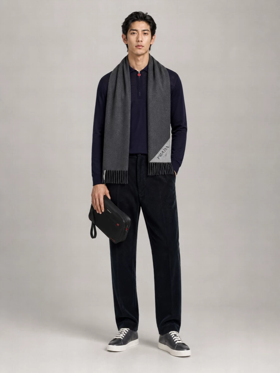 Kiton Wool Lightweight Knit Zip Neck Long Sleeve Polo Shirt