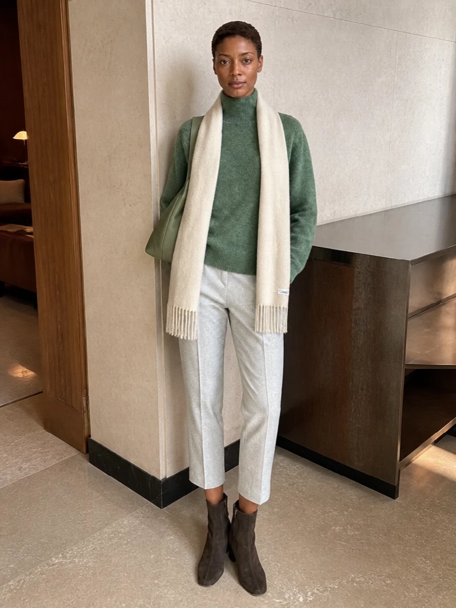 Alysi sage knit grey cropped trousers outfit