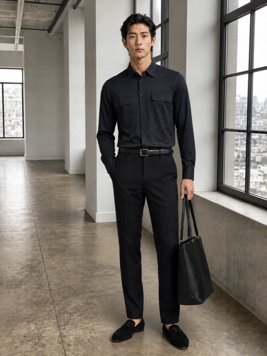 Tom ford charcoal shirt black pleated trousers