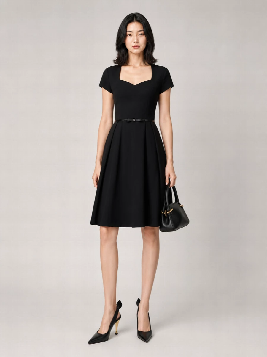Givenchy Sweetheart Neck Belted Midi Dress