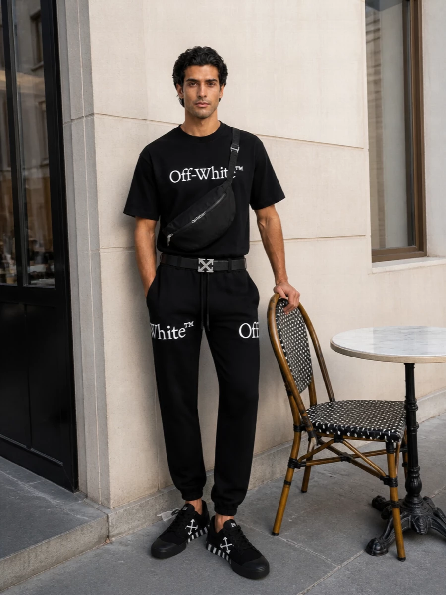 Off white black joggers logo tee sneakers