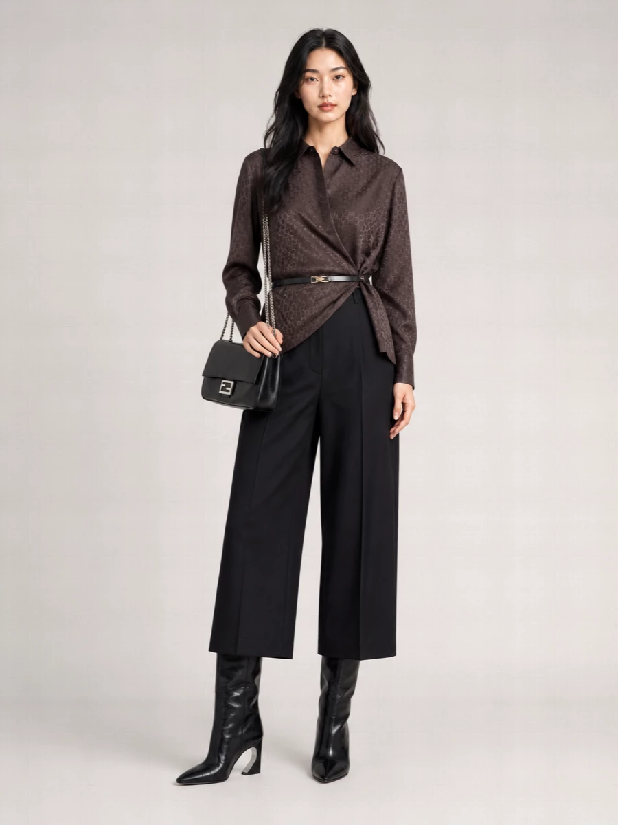 Fendi Wool Mohair Pleated Wide-Leg Trousers