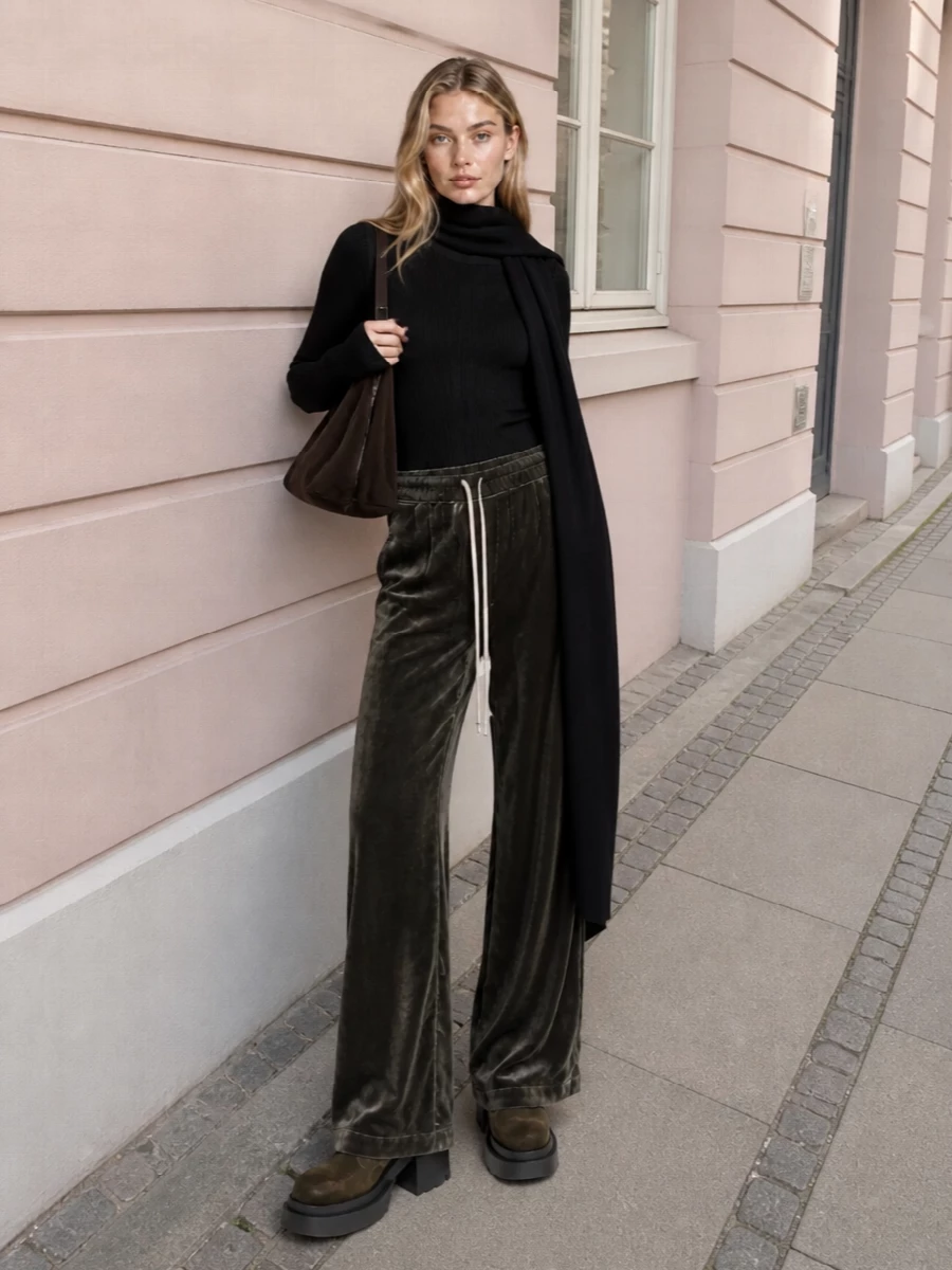 Rick owens velvet track pants platform boots outfit