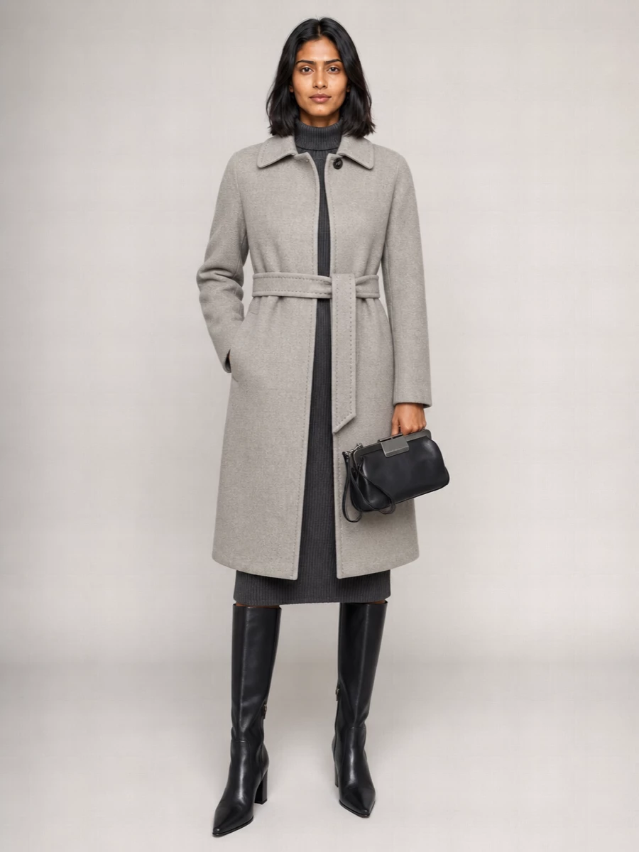 S Max Mara Long Wool Coat Belted Waist
