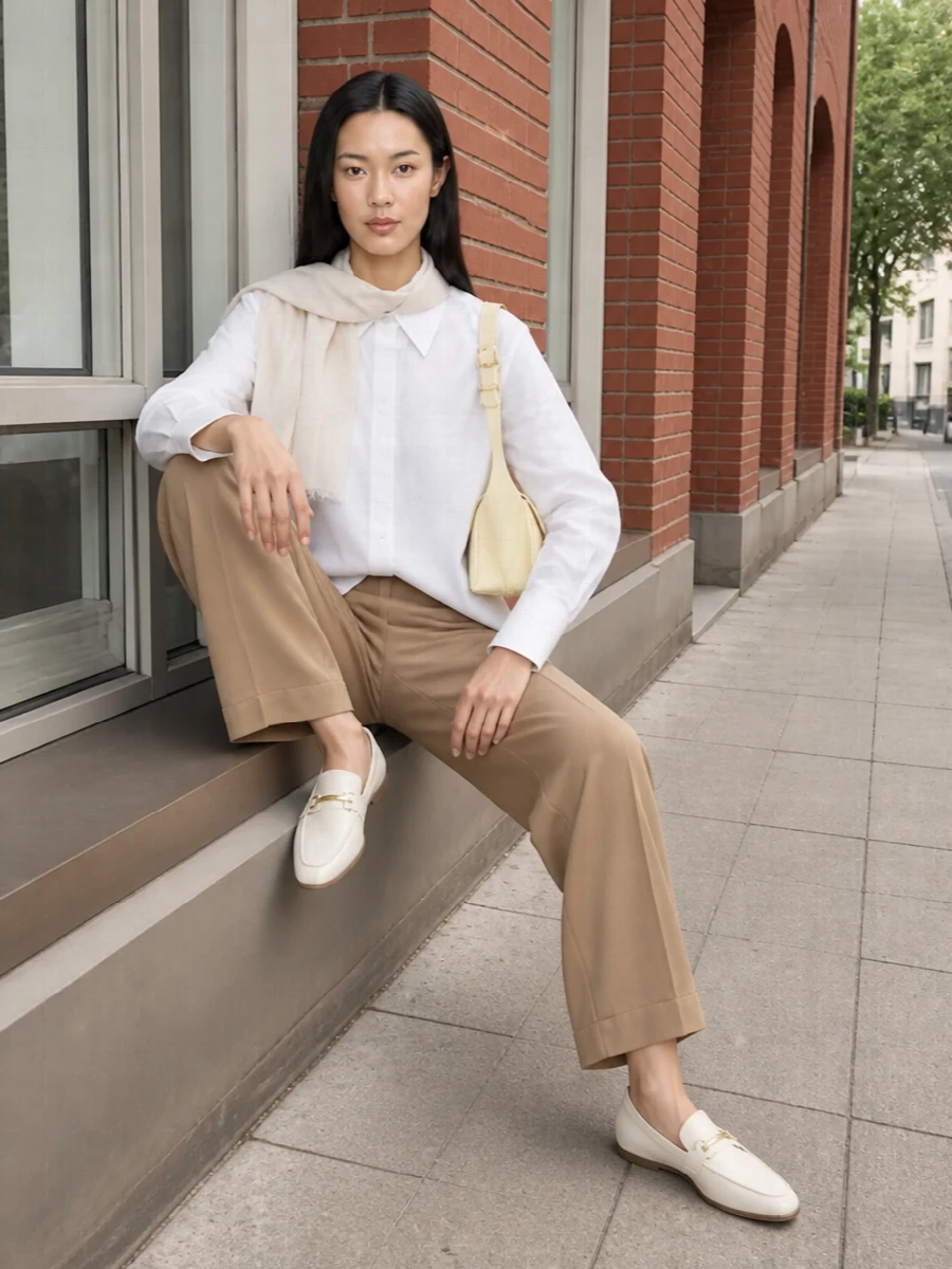 Fabiana filippi white shirt camel tailored trouser