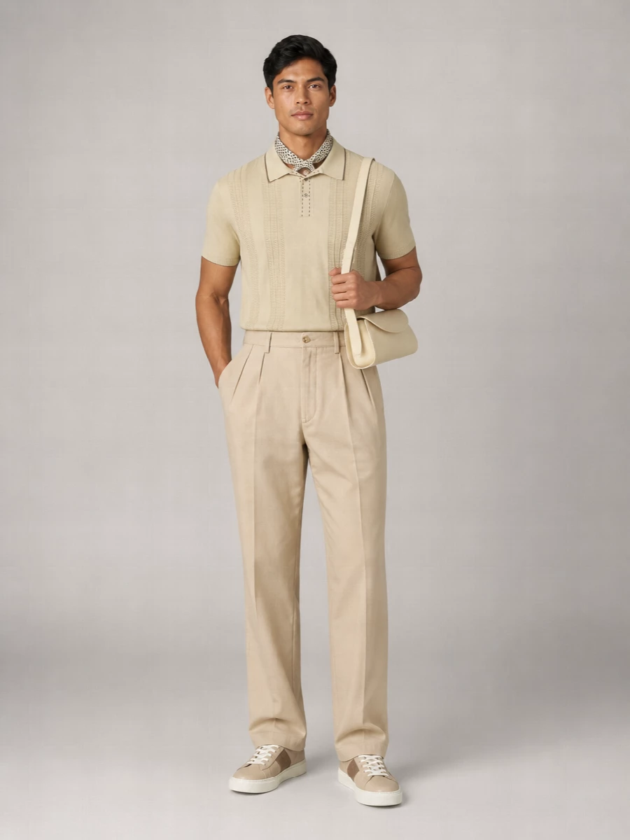 Beams Plus Textured Knit Polo Shirt