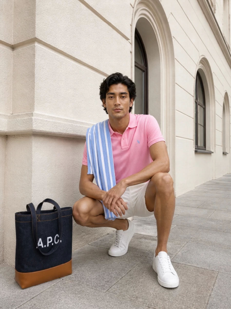 Polo ralph lauren pink polo ivory shorts outfit