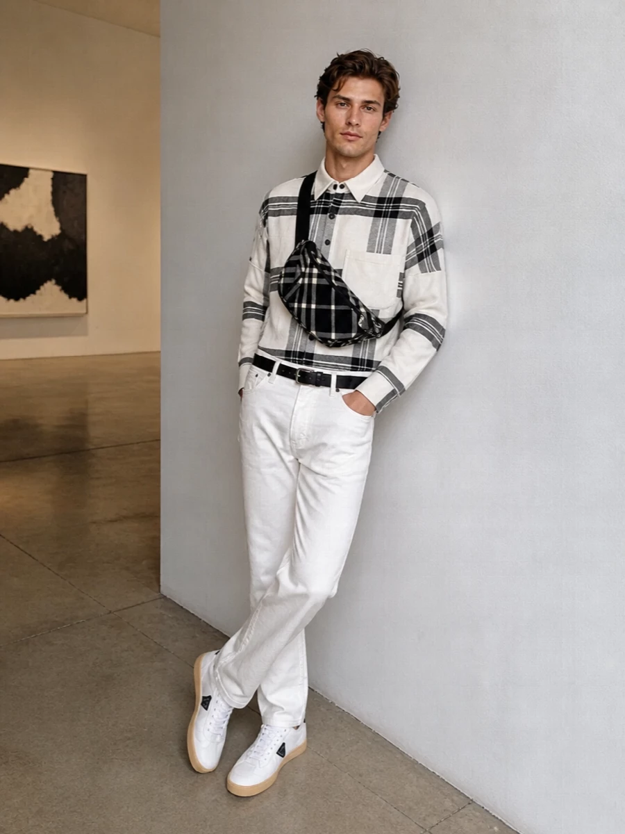 Palm angels shirt off white jeans prada sneakers
