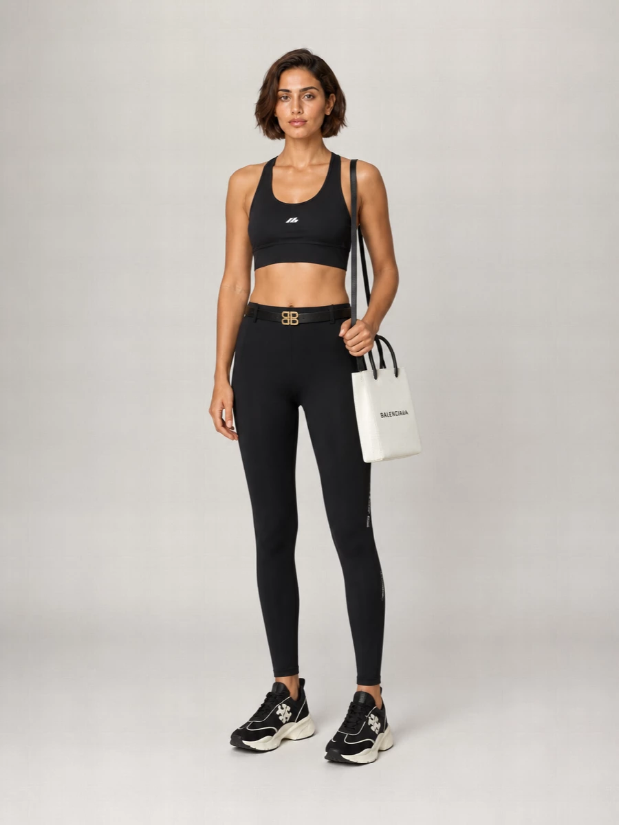 Balenciaga Stretch Technical Jersey Cropped Racerback Sports Bra