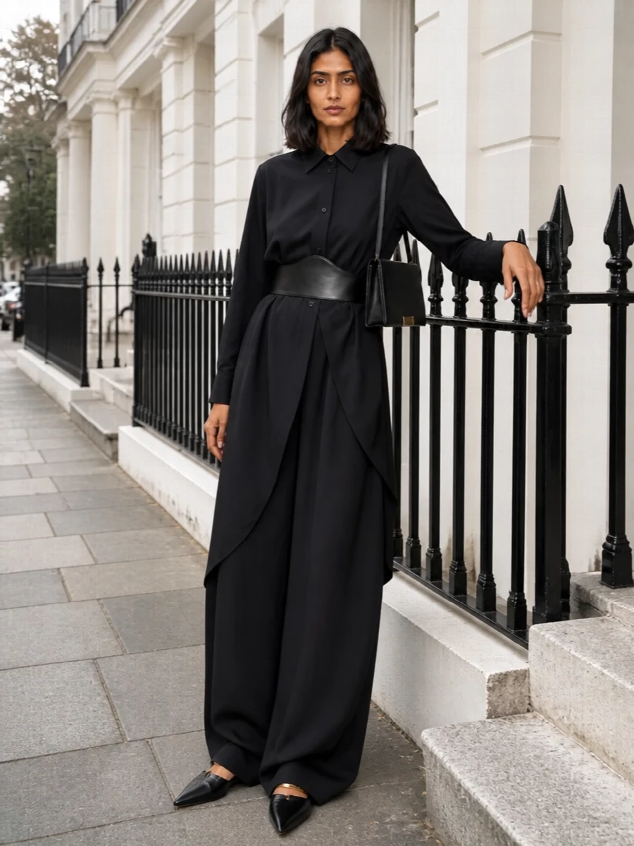 Jw anderson black shirt dress wide leg trousers
