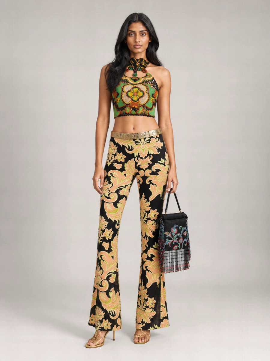 Etro Cotton Crochet Floral Halterneck Cropped Top
