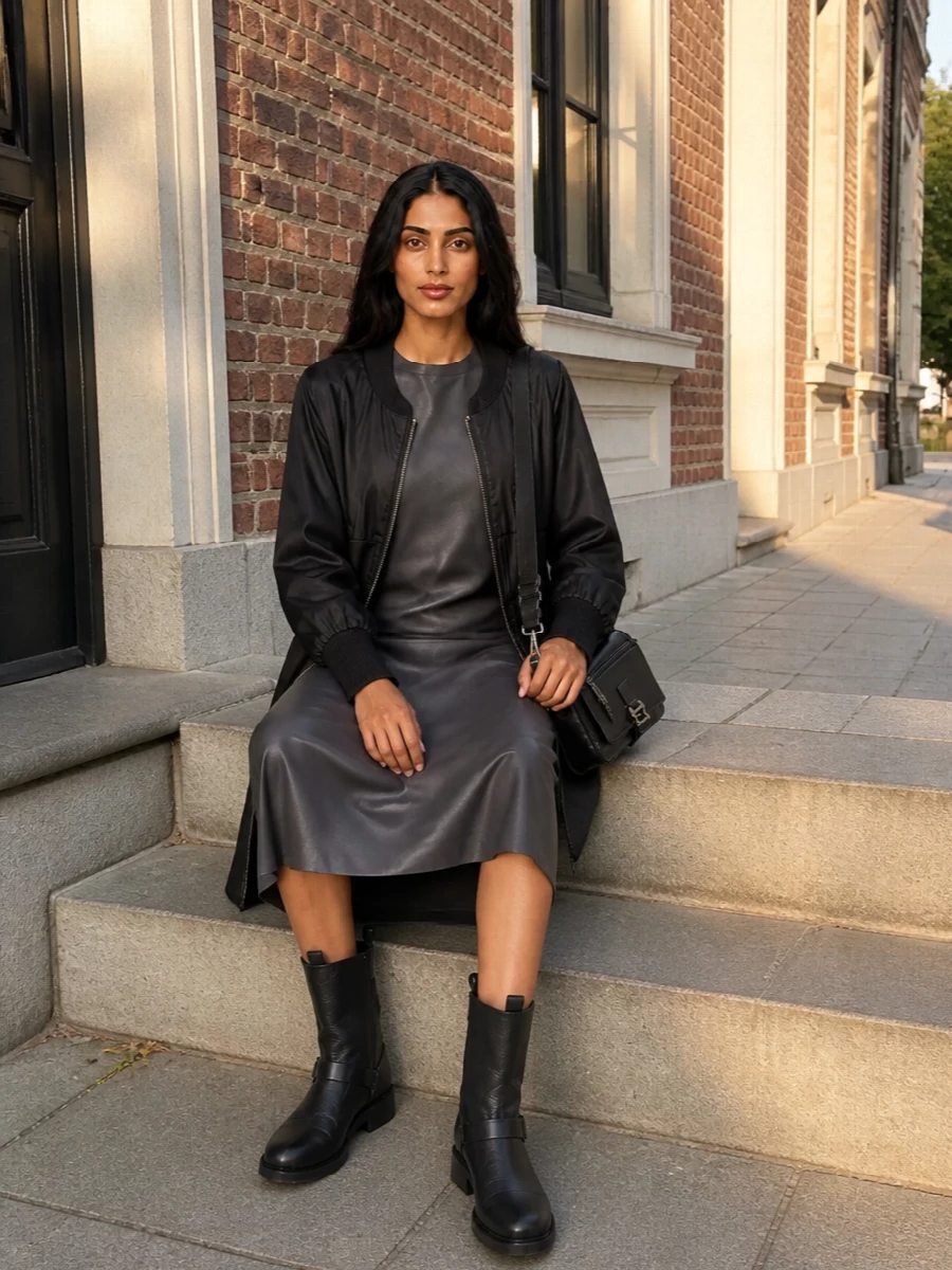 Fendi black technical coat charcoal midi dress