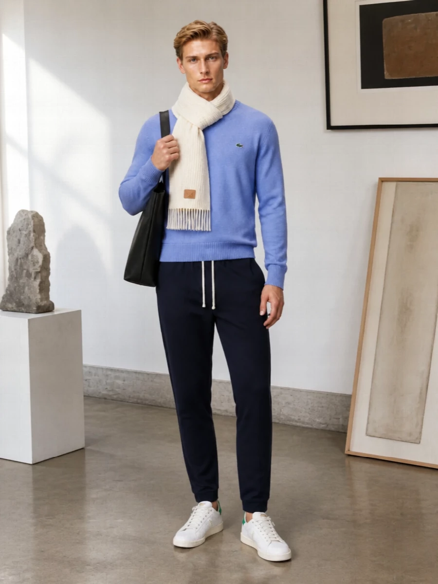 Lacoste blue sweater navy joggers stan smith