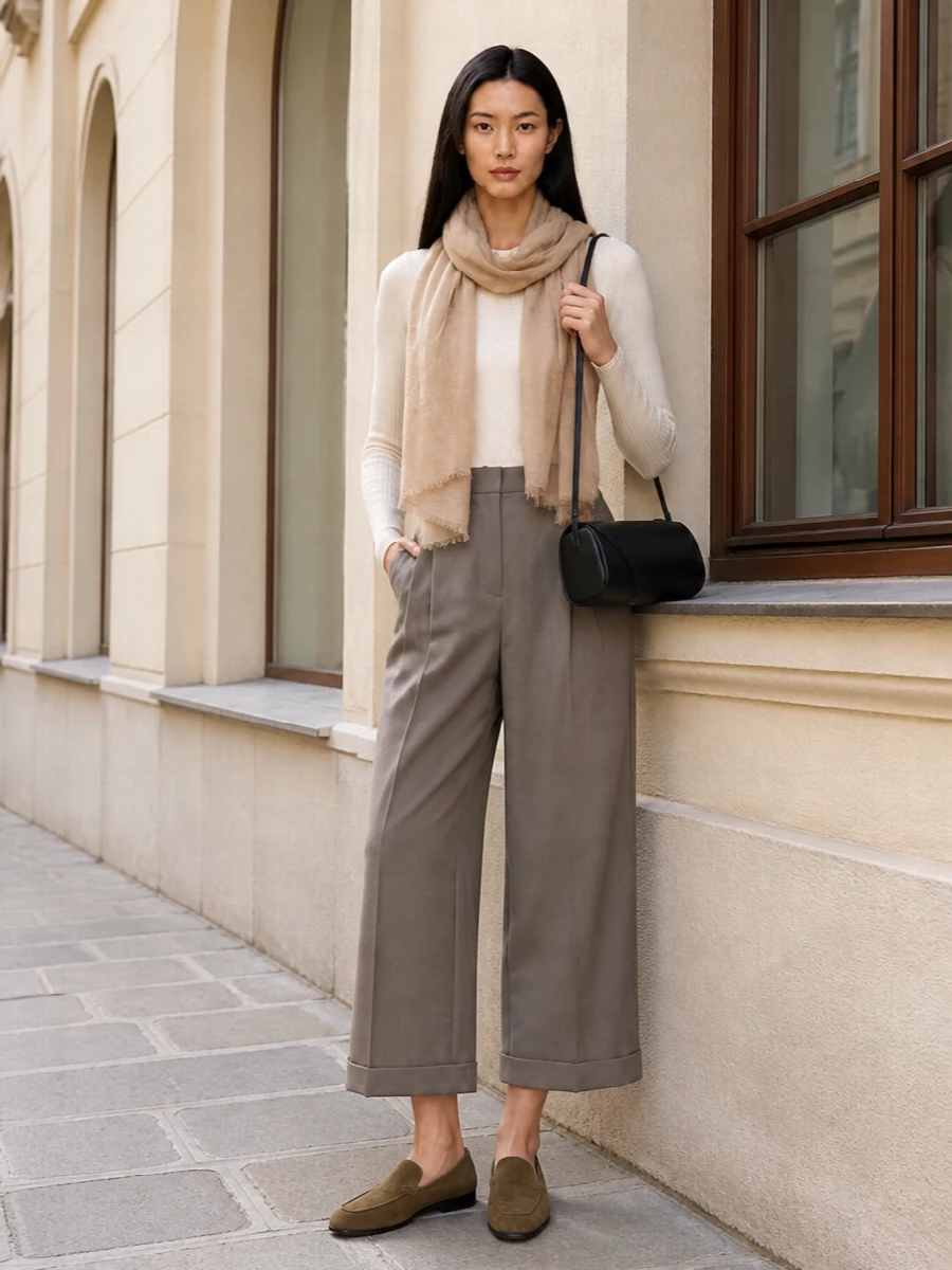 The row wide leg trousers ivory knit outfit