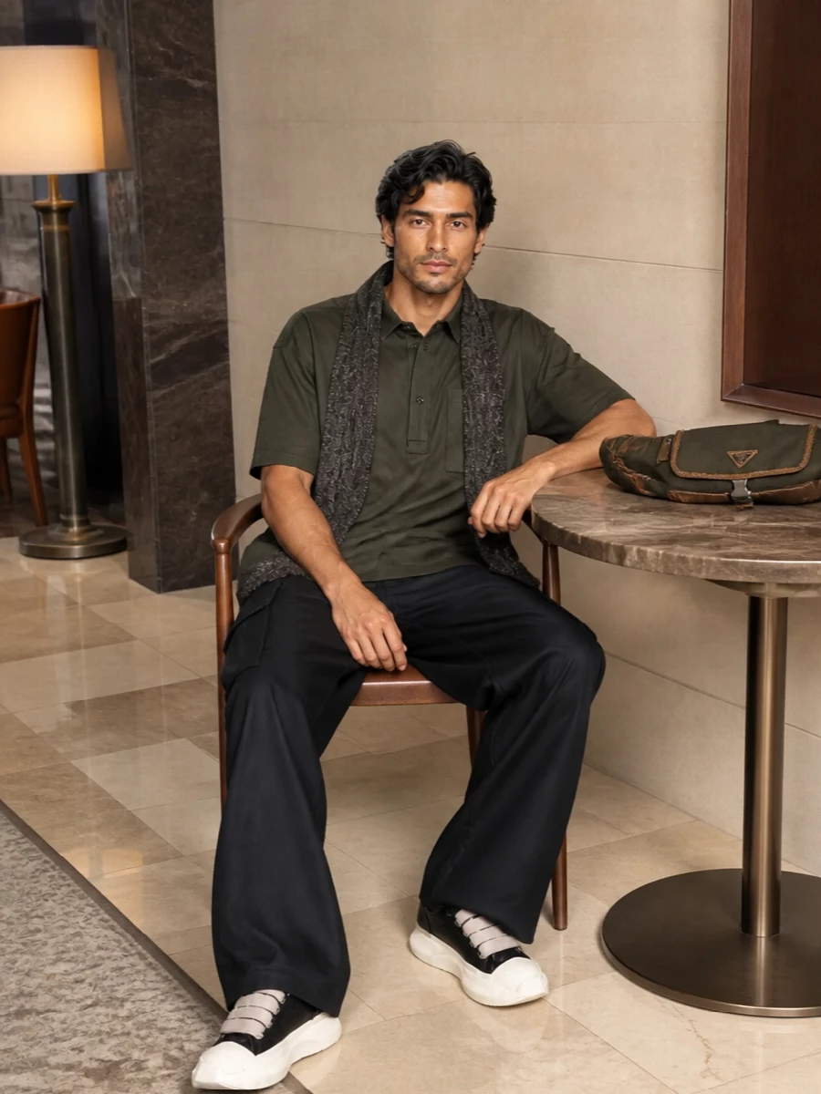 Darkpark cargo pants olive polo prada bag