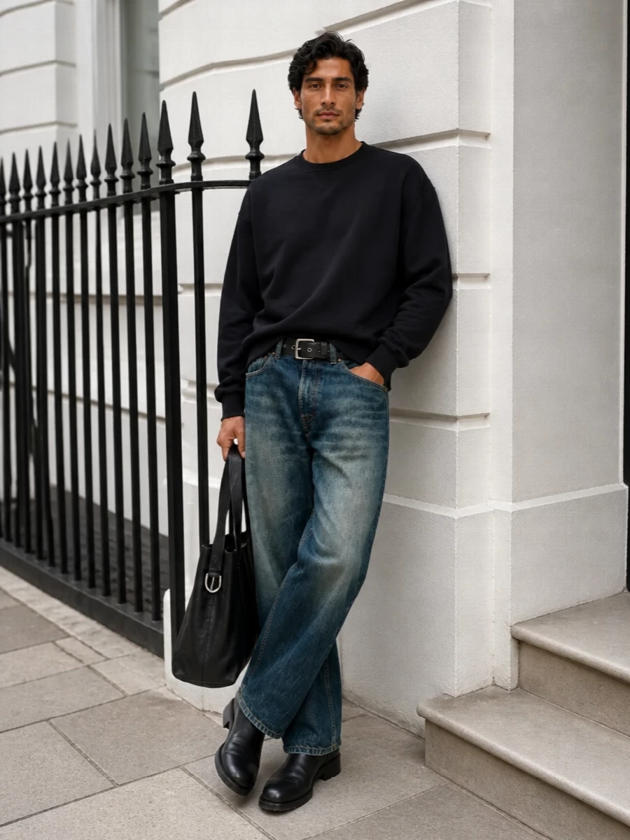 Our legacy wide leg jeans black crewneck boots